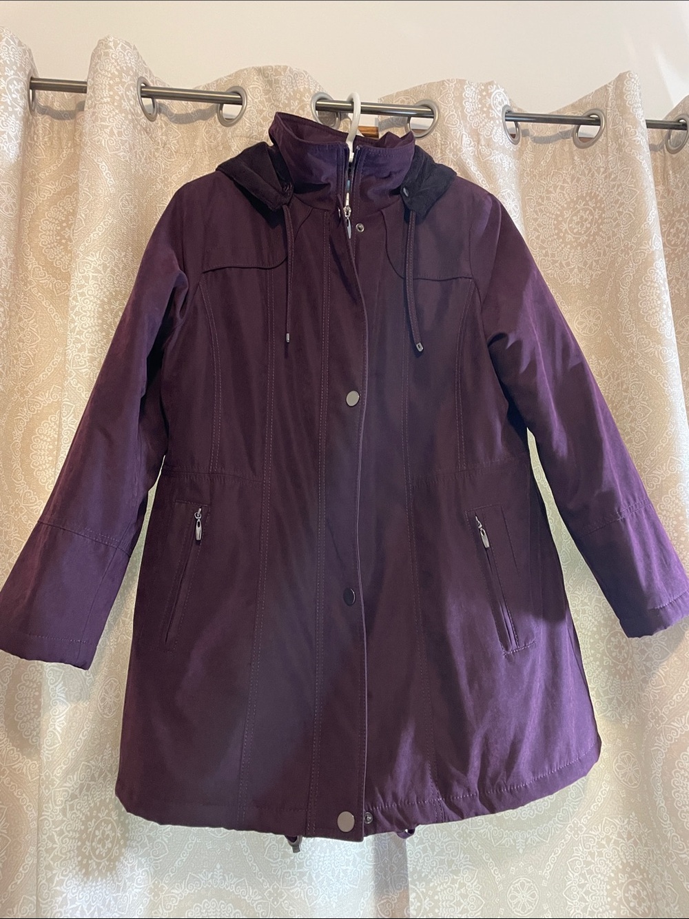 Croft & Barrow Women's XL Hooded A-Line Trench Coat in Deep Purple